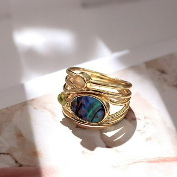 Vintage Bohemian Geometric Moonstone Ring